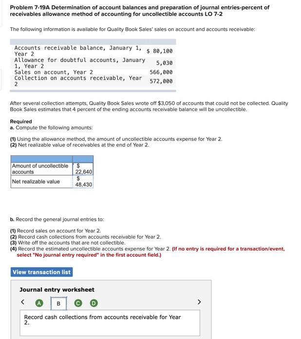 Solved Problem 7-19A Determination of account balances and | Chegg.com