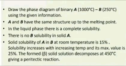 Solved - Draw the phase diagram of binary A(1000∘C)−B(250∘C) | Chegg.com