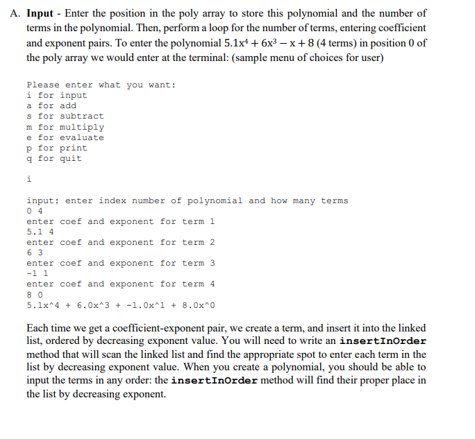 Solved A. Input - Enter the position in the poly array to | Chegg.com