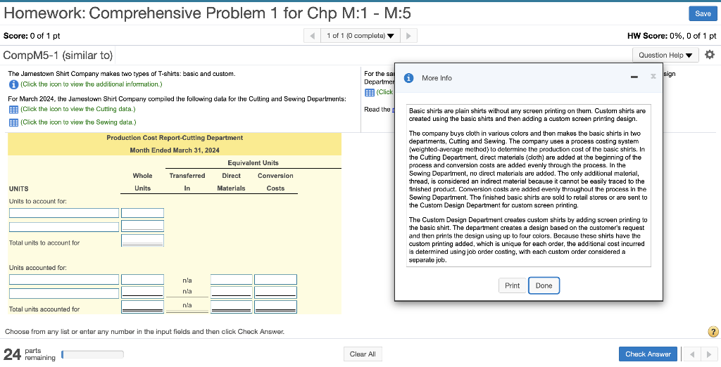 Solved Homework: Comprehensive Problem 1 for Chp M:1 - M:5 | Chegg.com