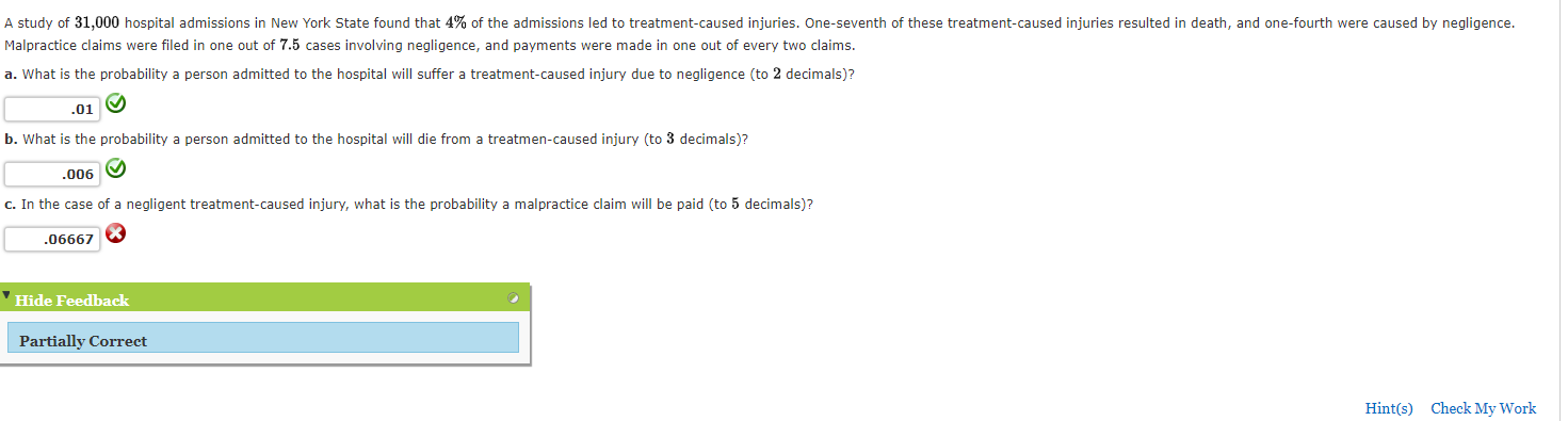 Solved A study of 31 000 hospital admissions in New York Chegg com