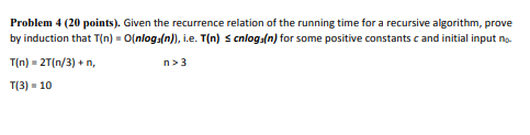 Solved Problem 4 (20 points). Given the recurrence relation | Chegg.com