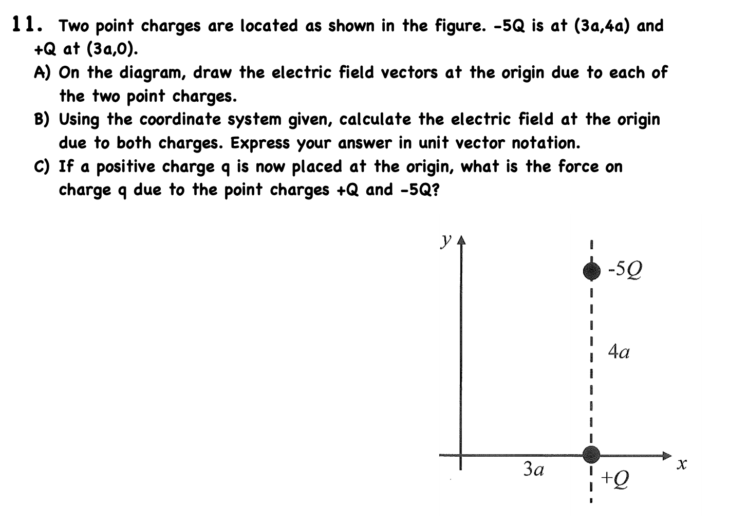 Solved 11. Two point charges are located as shown in the | Chegg.com