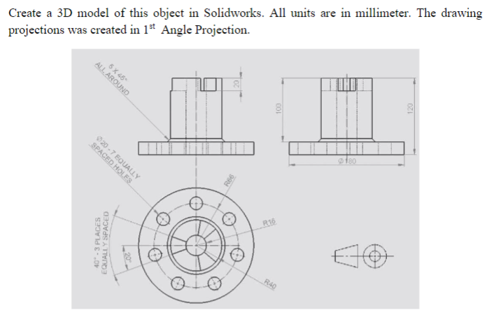 Solved Create a 3D model of this object in Solidworks. All | Chegg.com