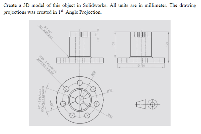 Solved Create A 3D Model Of This Object In Solidworks. All | Chegg.com