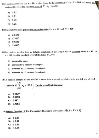 Solved 16) A random sample of size = 10 is taken from a | Chegg.com