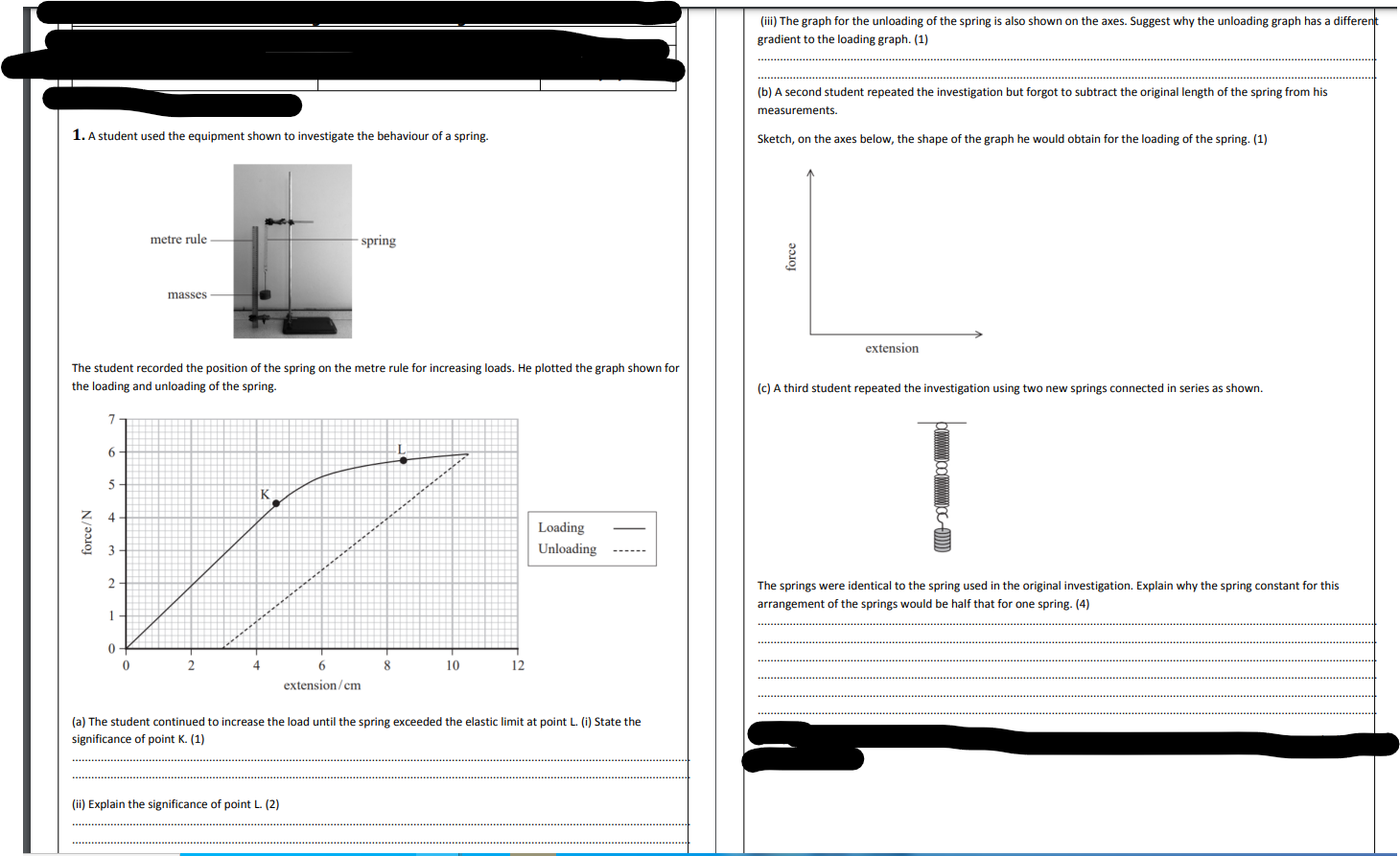 Solved (iii) The Graph For The Unloading Of The Spring Is 