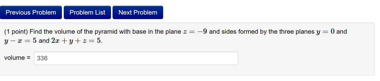 (1 point) Find the volume of the pyramid with base in | Chegg.com