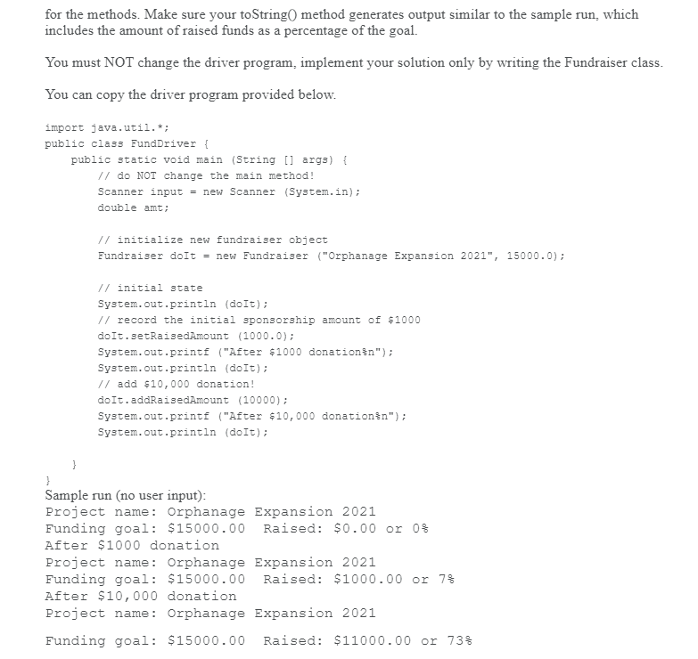Solved for the methods. Make sure your toString method | Chegg.com