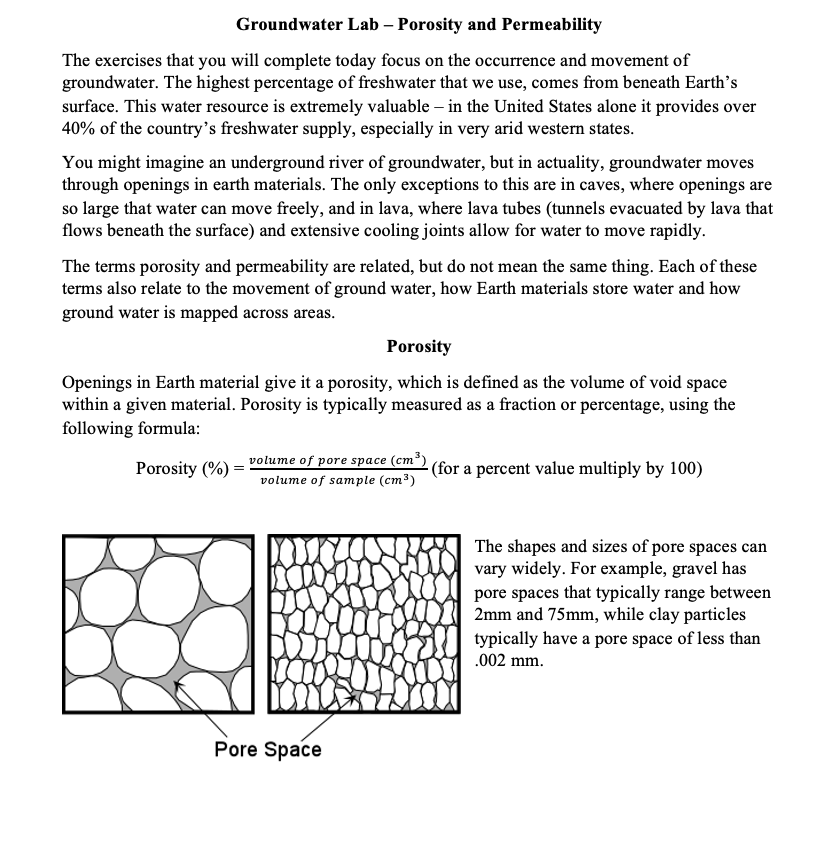 Solved Groundwater Lab Porosity and Permeability The