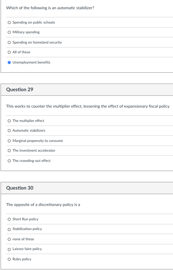 Solved Which of the following is an automatic stabilizer? O