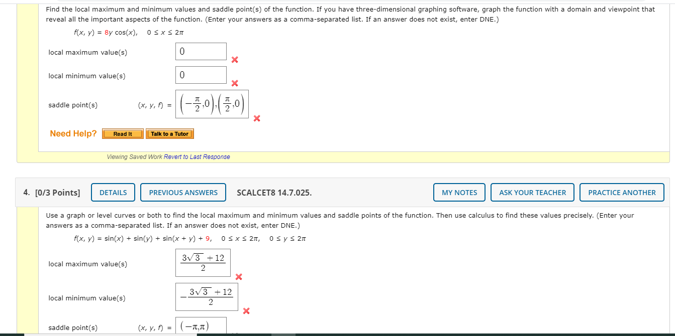 Solved Find The Local Maximum And Minimum Values And Saddle 5126