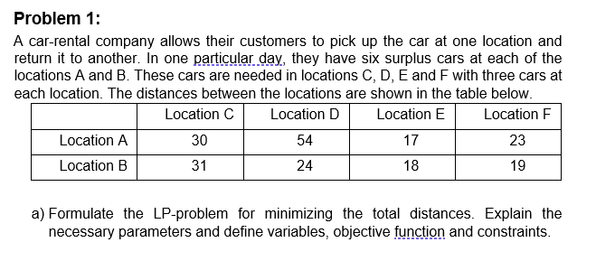 Solved Problem 1: A Car-rental Company Allows Their | Chegg.com