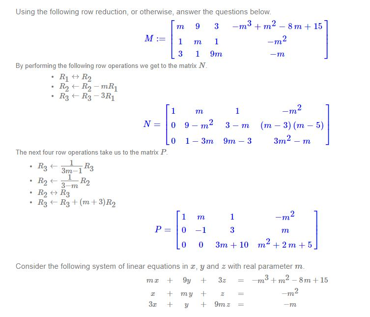 Solved Using the following row reduction or otherwise Chegg