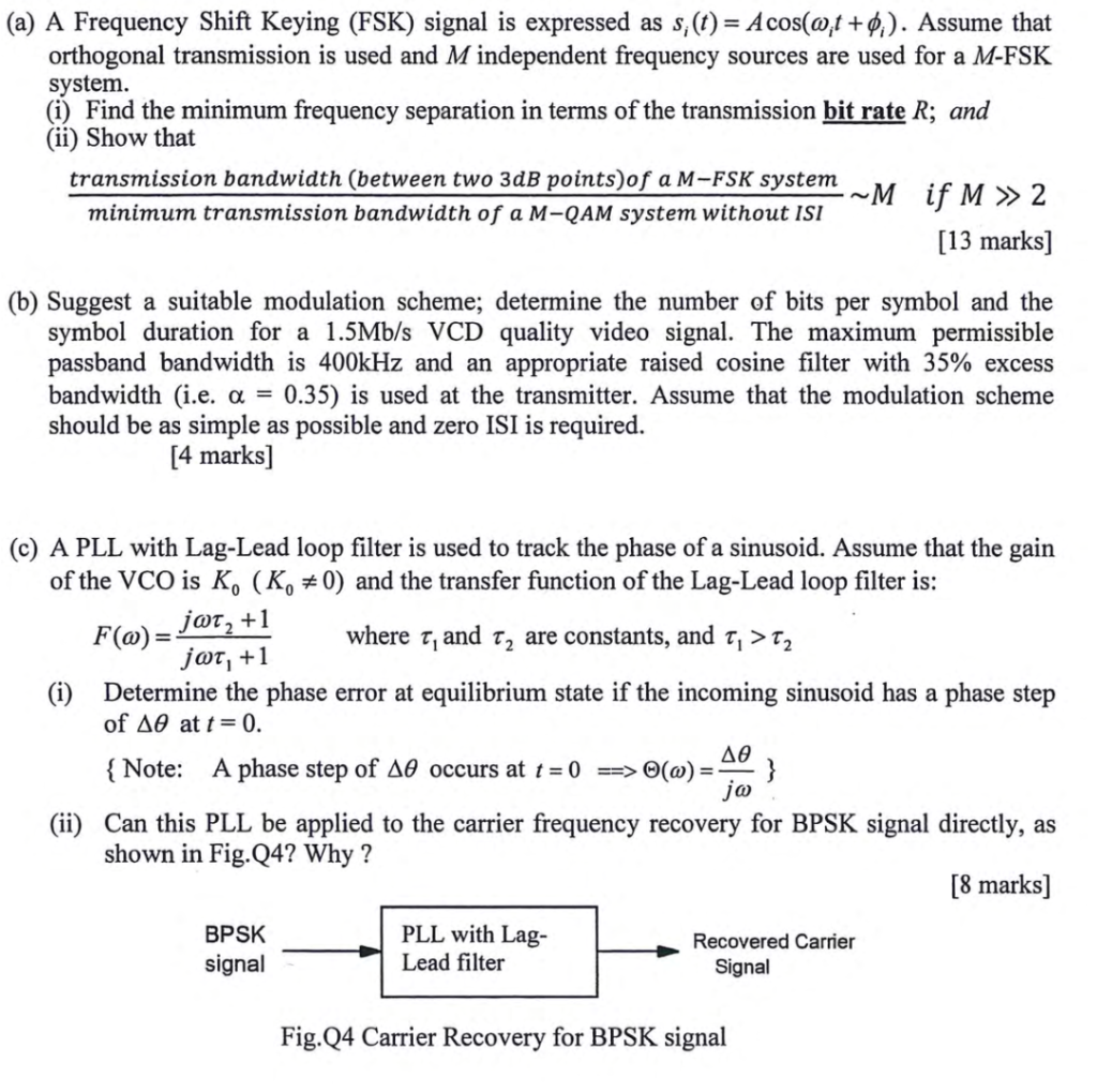(a) A Frequency Shift Keying (FSK) signal is | Chegg.com