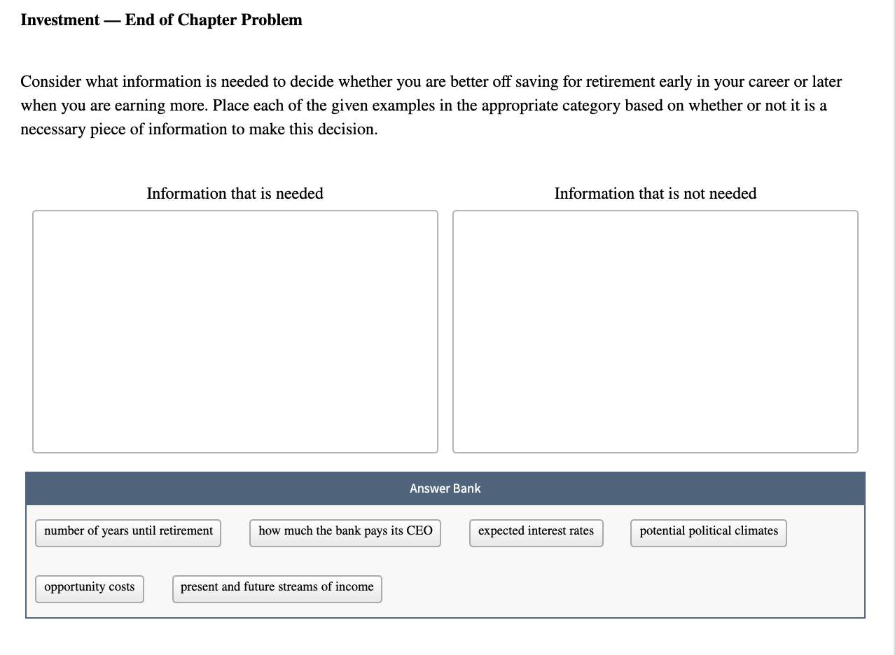 Solved Investment - End Of Chapter Problem Consider The | Chegg.com