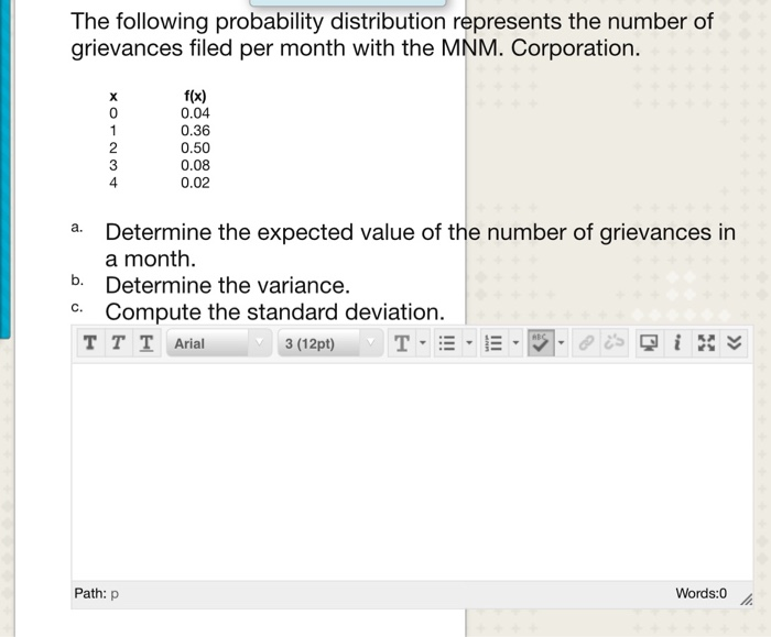 Solved The following probability distribution represents the | Chegg.com
