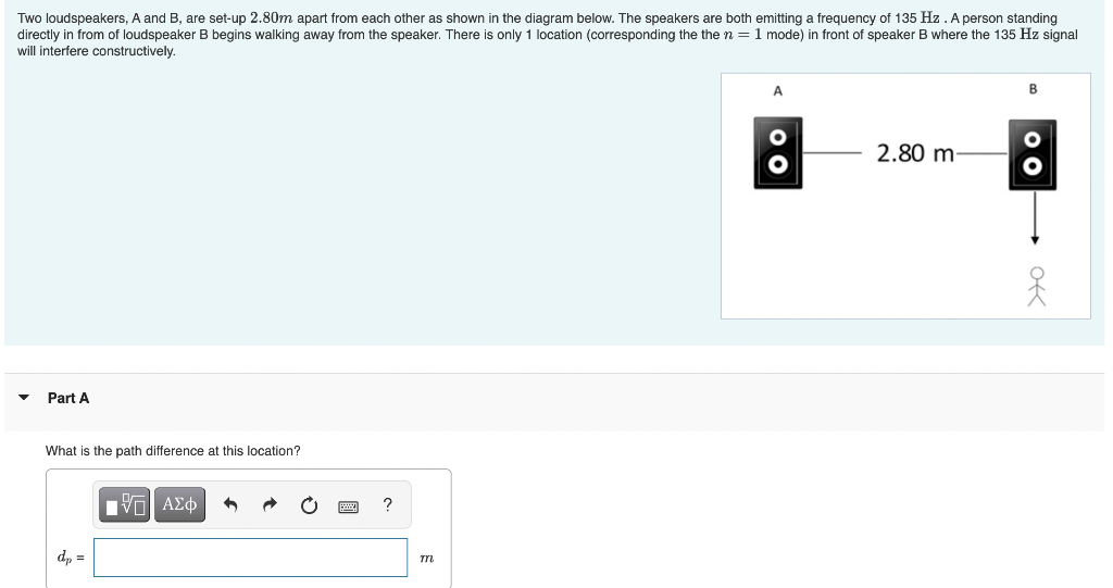 Solved Two Loudspeakers, A And B, Are Set-up 2.80 M Apart | Chegg.com