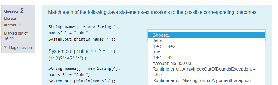 Solved Match each of the following Java | Chegg.com