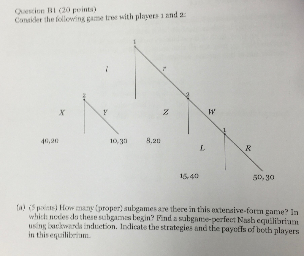 Solved Question B1 (20 points) Consider the following game | Chegg.com