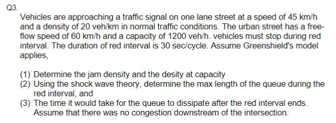 Solved Q3. Vehicles are approaching a traffic signal on one | Chegg.com