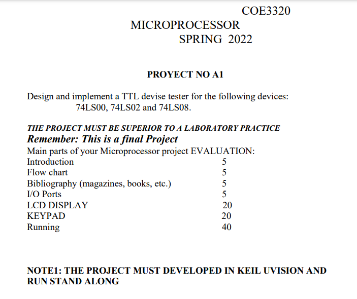 COE3320 MICROPROCESSOR SPRING 2022 PROYECT NO A1 | Chegg.com