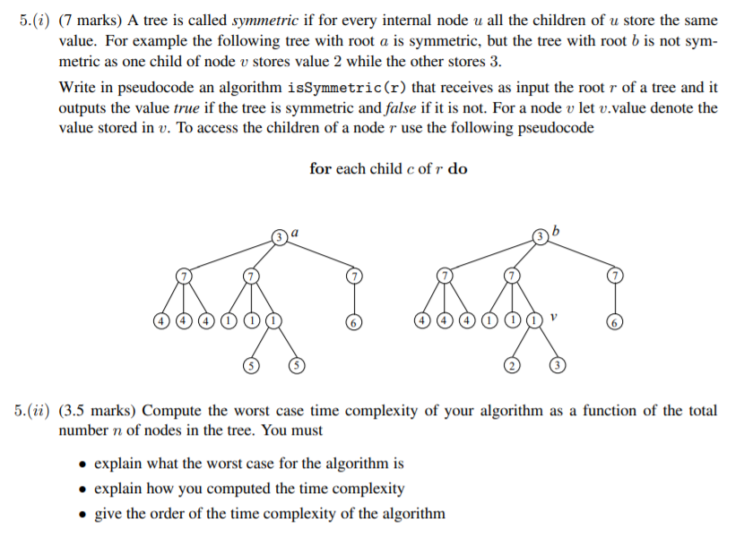 Solved 5.(i) (7 marks) A tree is called symmetric if for | Chegg.com