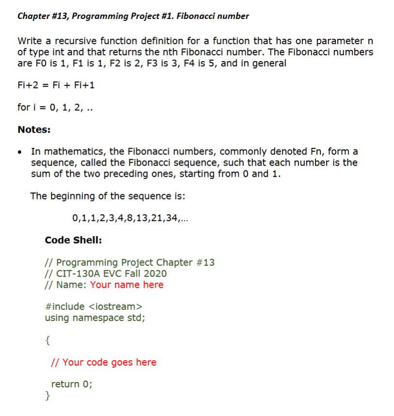 Solved Chapter #13, Programming Project #1. Fibonacci number | Chegg.com