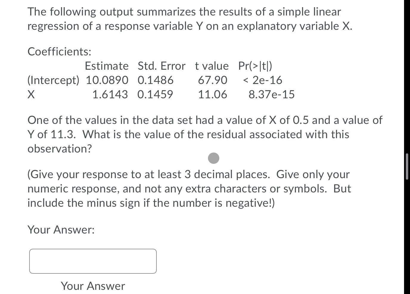 Solved The following output summarizes the results of a | Chegg.com