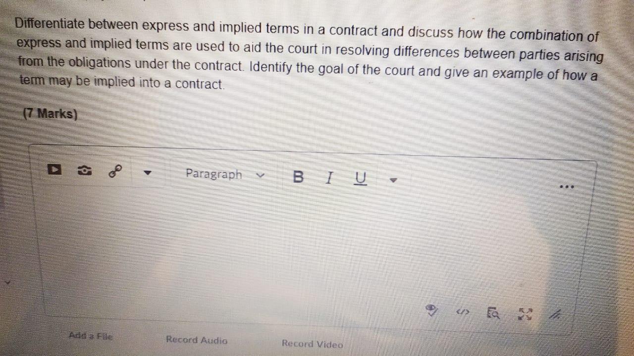 Solved Differentiate between express and implied terms in a | Chegg.com