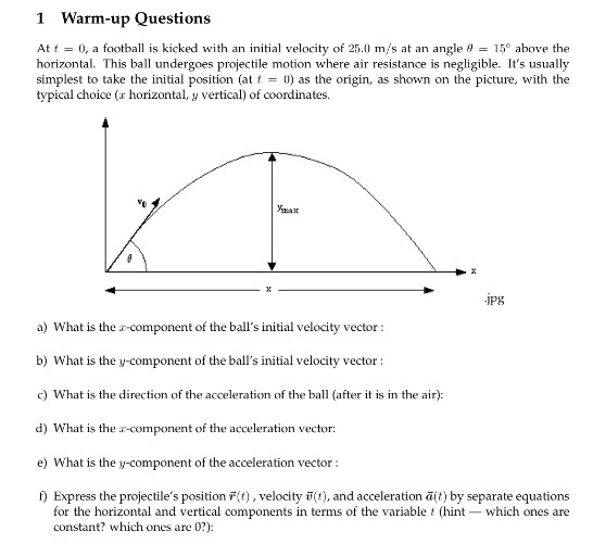 Solved 1 Warm-up Questions At t0, a football is kicked with | Chegg.com