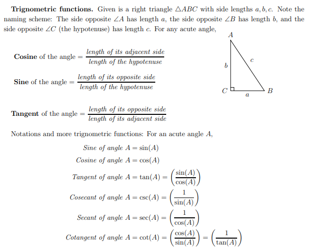 Solved Trignometric functions. Given is a right triangle | Chegg.com