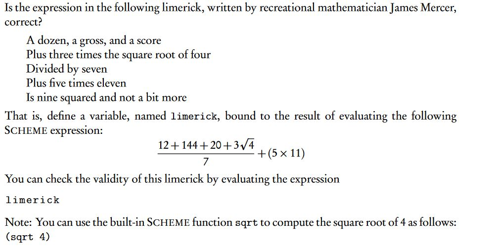Solved Is the expression in the following limerick, written | Chegg.com
