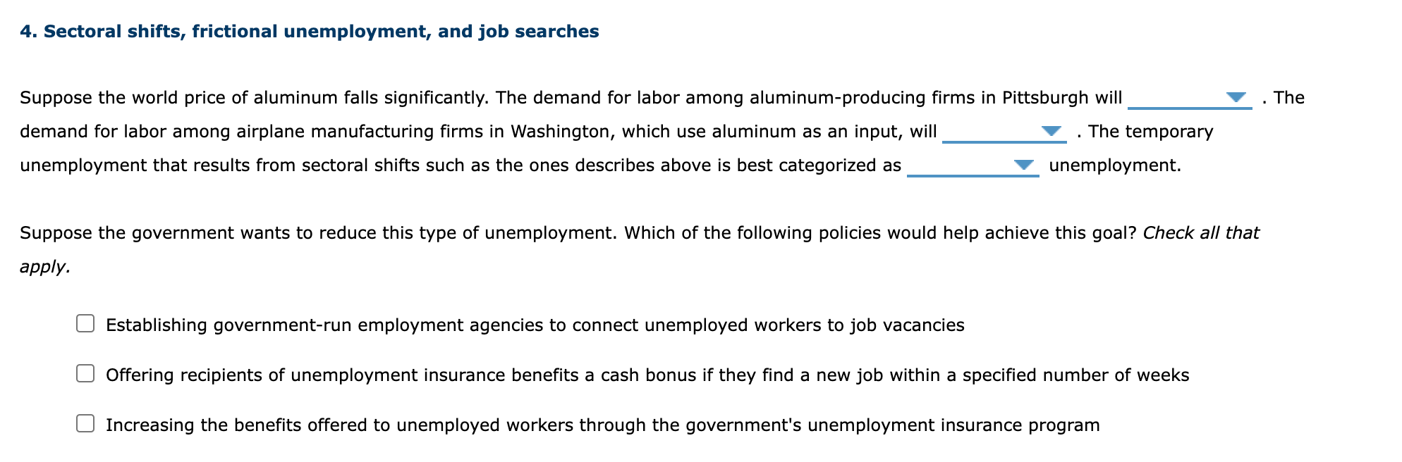 Solved 4. Sectoral shifts, frictional unemployment, and job | Chegg.com
