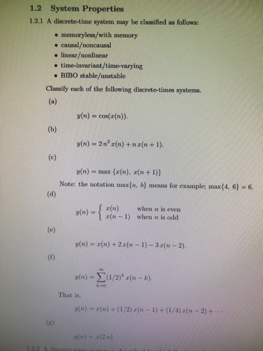 Solved 1.2 System Properties 1.2.1 A discrete-time system | Chegg.com