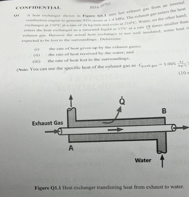 Solved CONTIDENTIAL.Q1 ﻿A Heat Exchanger Shown In Figure | Chegg.com