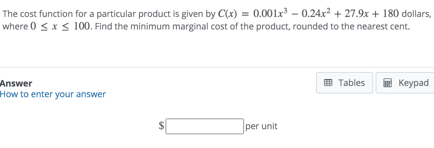 Solved = The cost function for a particular product is given | Chegg.com