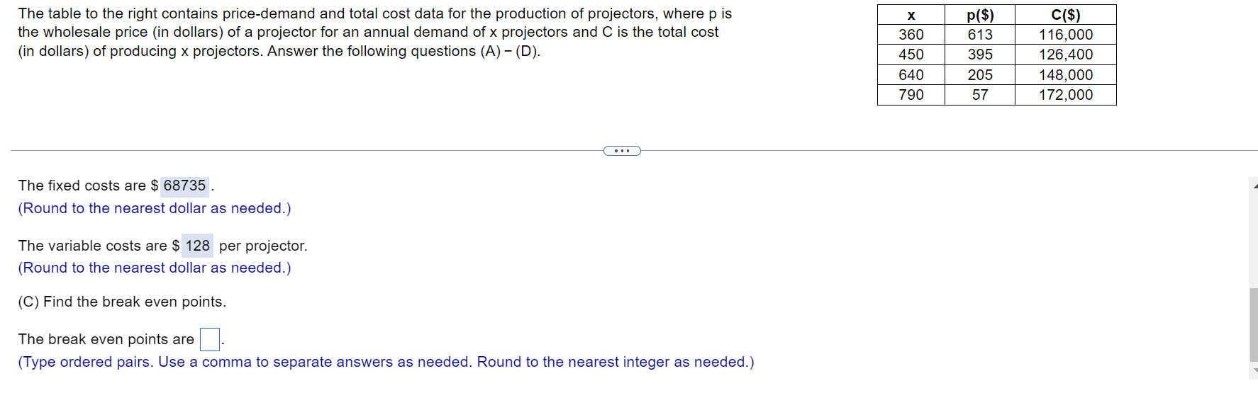 Solved The table to the right contains pricedemand and