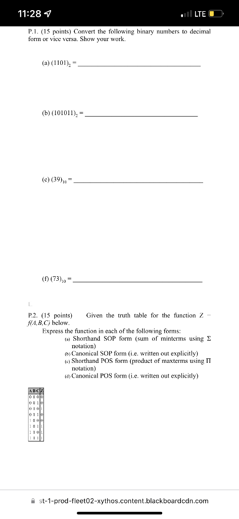 Solved P.1. (15 points) Convert the following binary numbers | Chegg.com