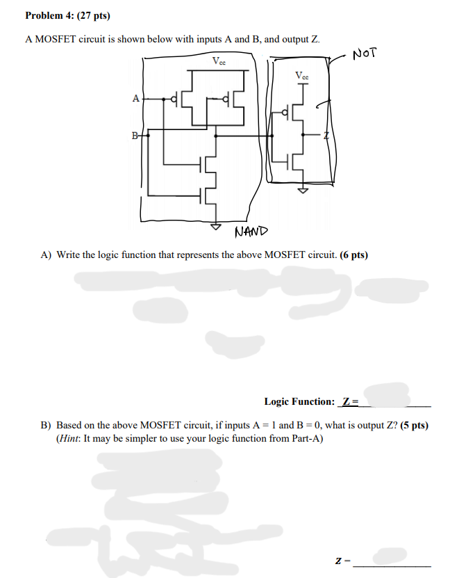 Solved A MOSFET circuit is shown below with inputs A and B, | Chegg.com