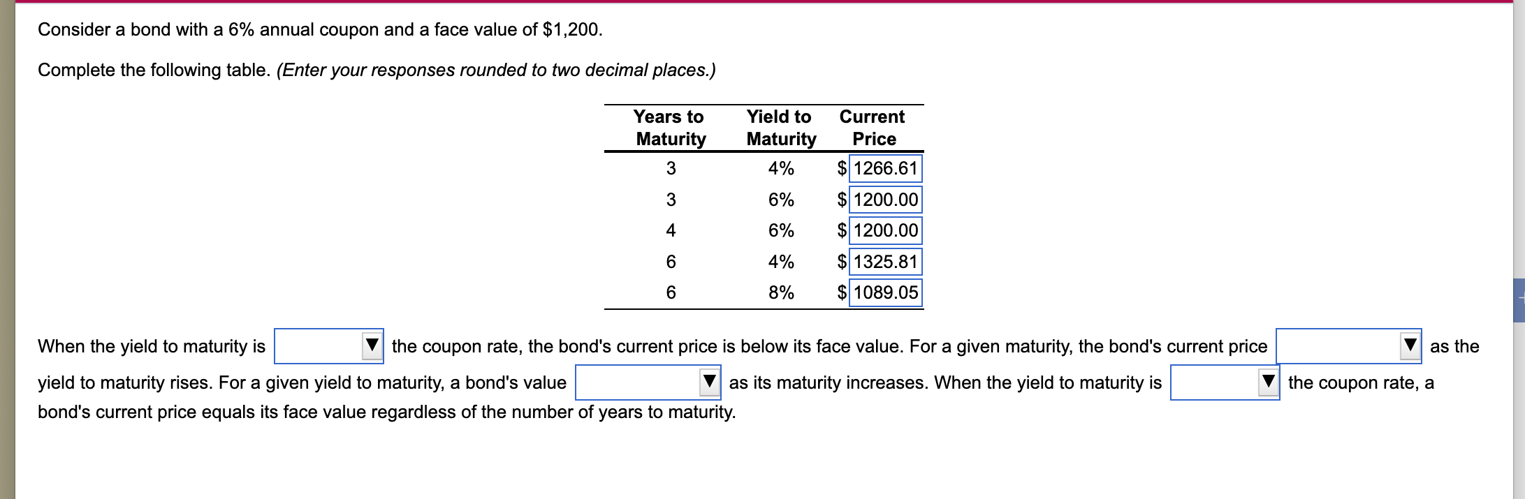 Solved When the yield to maturity is equal to, greater than