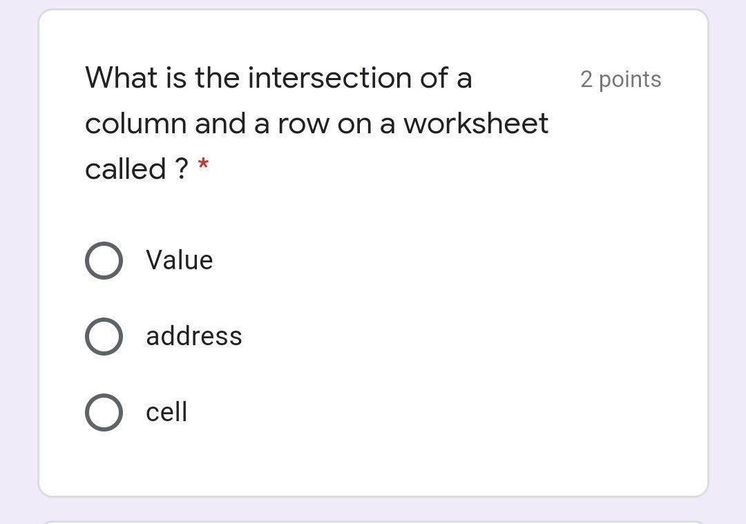 Solved 2 points What is the intersection of a column and a Chegg