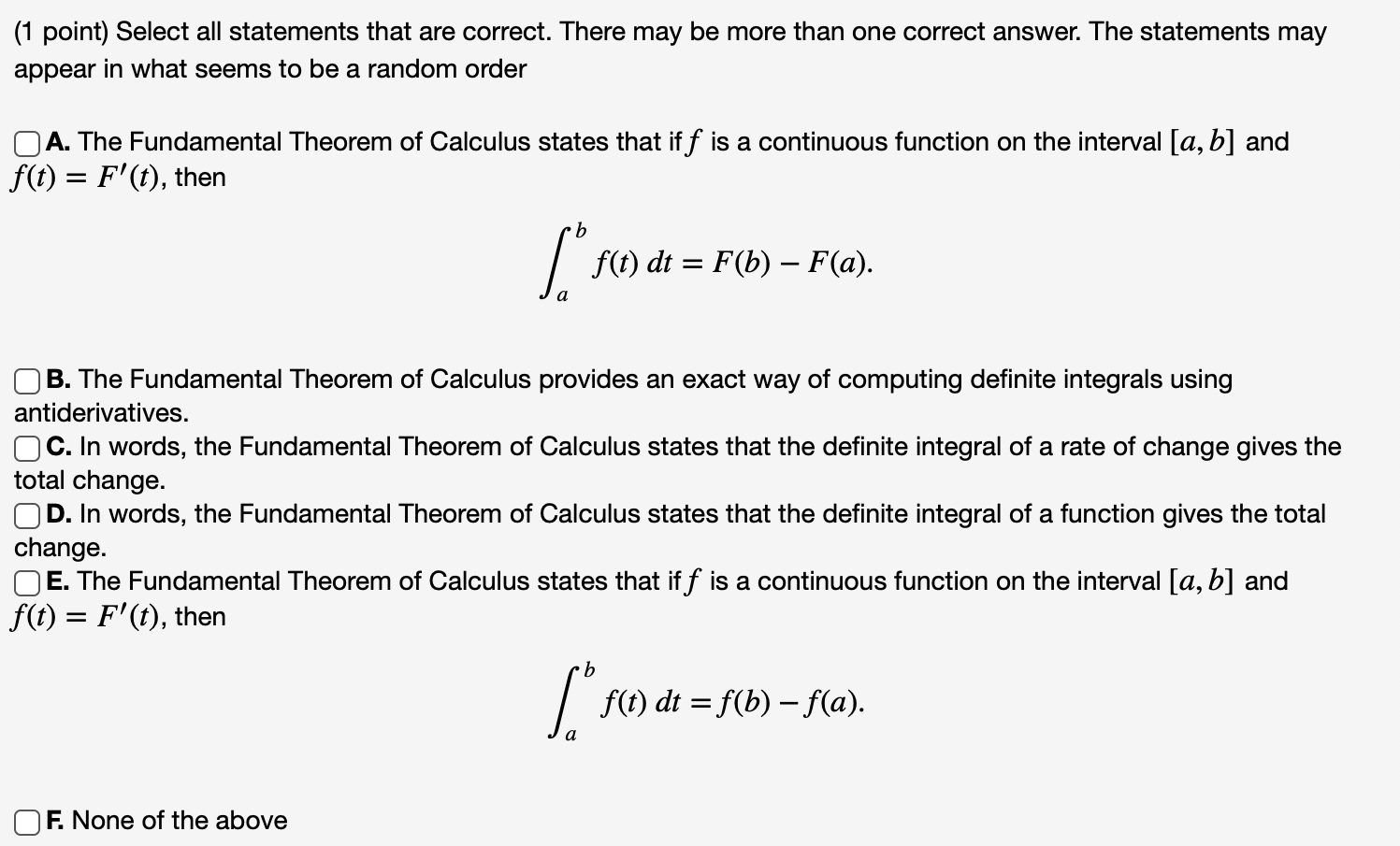 Solved (1 Point) Select All Statements That Are Correct. | Chegg.com ...