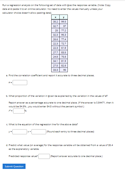 Solved Run A Regression Analysis On The Following Set Of | Chegg.com