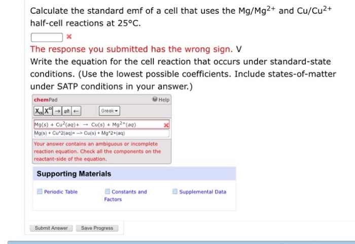 Solved Calculate the standard emf of a cell that uses the | Chegg.com