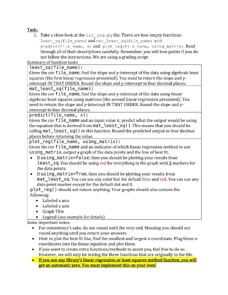 Solved Lab 6: Linear Regression This is an INDIVIDUAL | Chegg.com