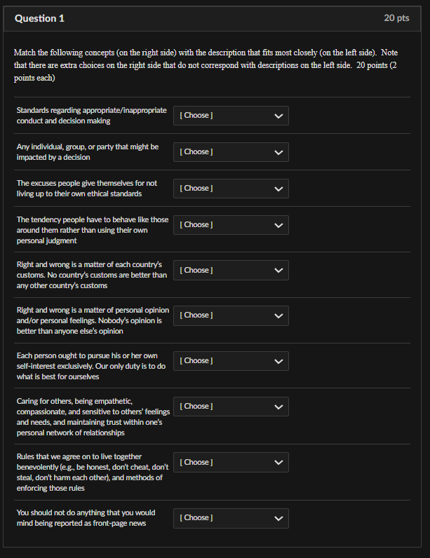 Solved Question 1Match the following concepts (on the right | Chegg.com