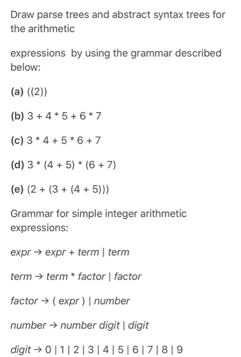 Solved Draw parse trees and abstract syntax trees for the | Chegg.com