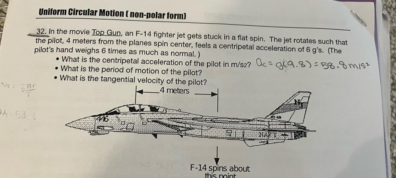 Solved 32. In the movie Top Gun, an F−14 fighter jet gets