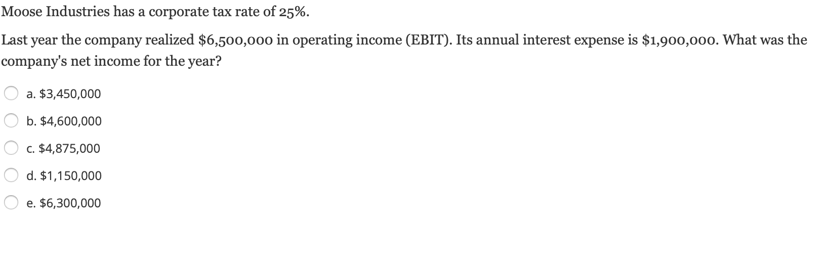 Solved Moose Industries has a corporate tax rate of 25%. | Chegg.com